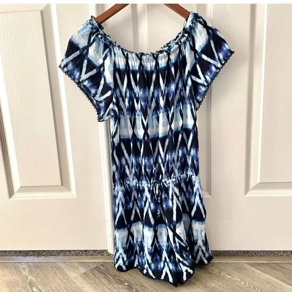 L. Space blue and white tie dye short sleeved romper